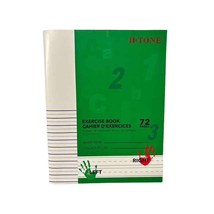 1/2 Plain 1/2 Interlined 72 Pg Exercise Book 9"x7"  - H-Tone