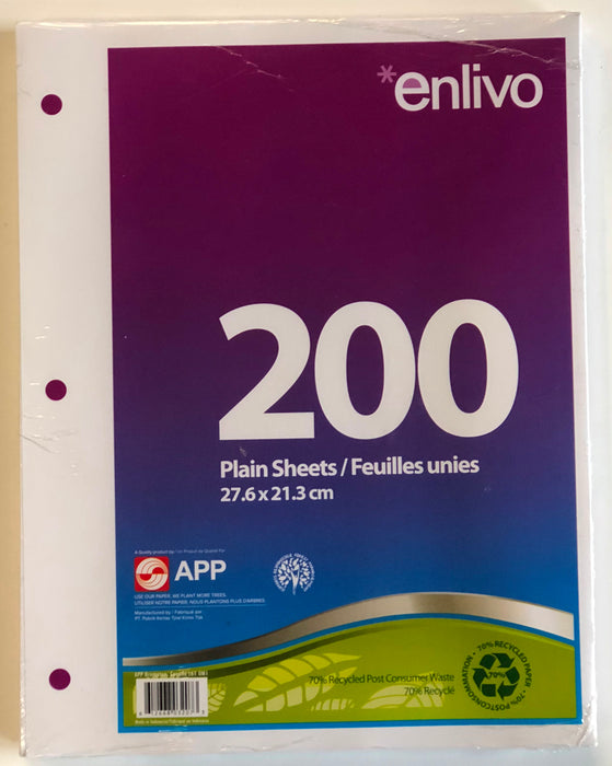 Plain Refill Paper 200 shts 8 1/2" x 11"