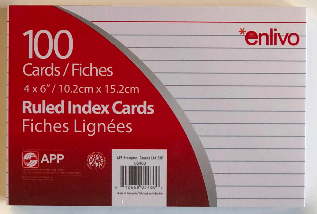 Index Cards 4" x 6" Ruled pk 100
