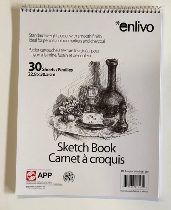 Coil Sketch Book 9" x 12" 30 shts 60 pgs White 22.9x30.5cm Top Coil