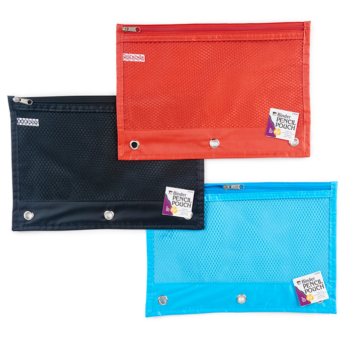 24ST ASSTED PENCIL POUCH 1 POCKET COLORS MESH FRONT