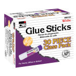 Economy Glue Sticks, White, .28 oz., 30-count