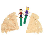 People Shaped Wood Craft Sticks, 36 pieces, 18 each