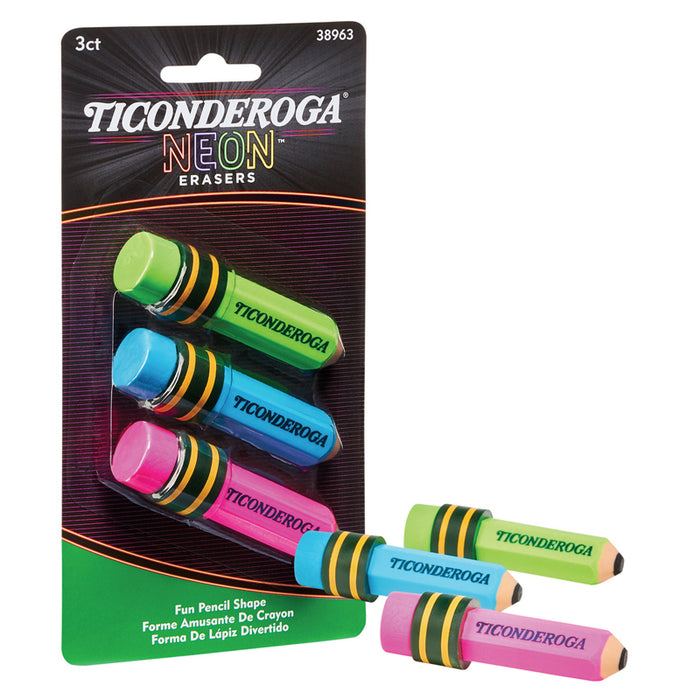 TICONDEROGA PENCIL SHAPED NEON ERASERS