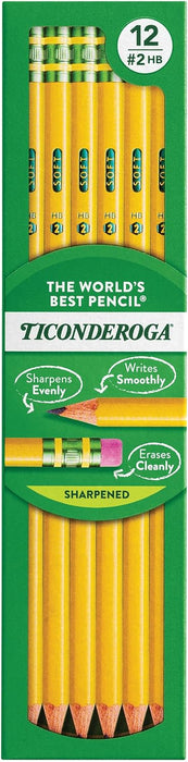 Pkg 12 Pencils Ticonderoga 2HB Presharpened Yellow