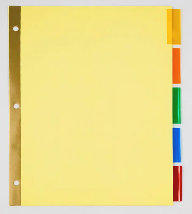 5 Index Dividers - Insertable Tabs
