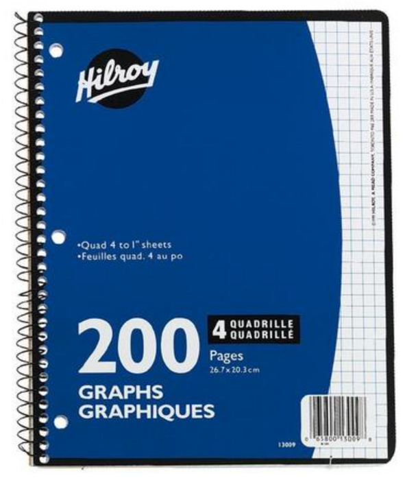 Hilroy Coil 4:1 Quad Notebook 10 1/2" x 8" - 200 pg.