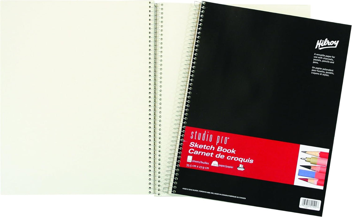 Hilroy Studio Pro Twin Wire Sketchbook, 11 X 14 Inches, 100 Sheets