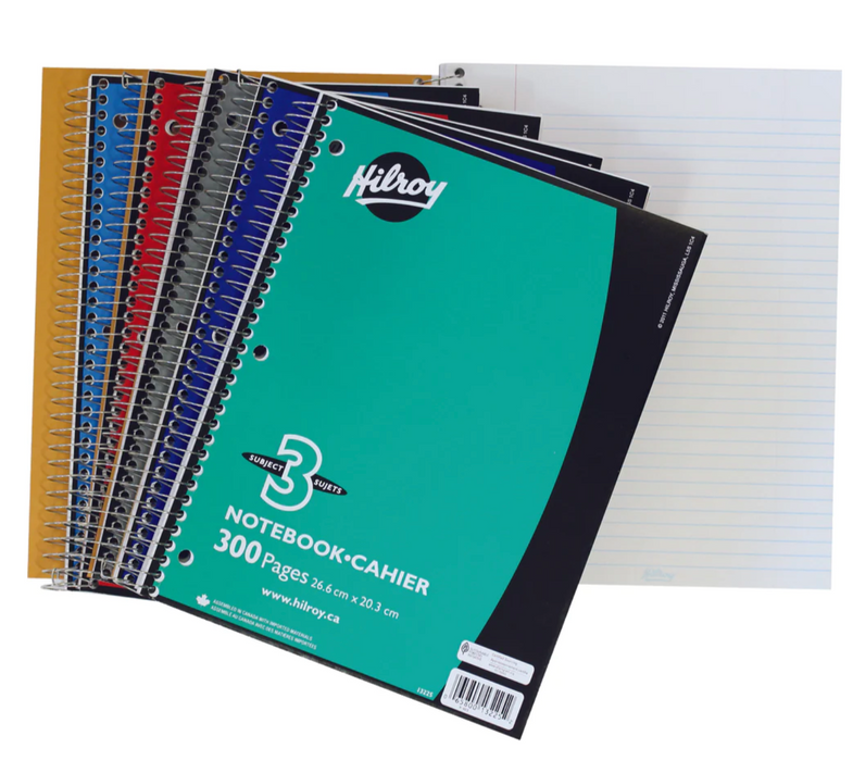 3 Subject Hilroy Notebook 8 1/2 x 11 - 300 Pages