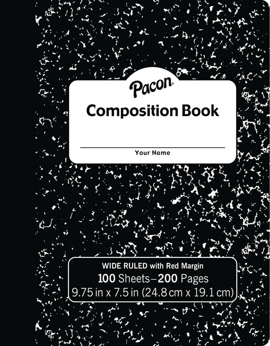 Black Composition Book Hard Cover Wide Ruled