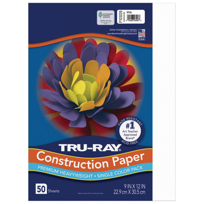 Tru Ray 9 X 12 White 50 Sht Construction Paper