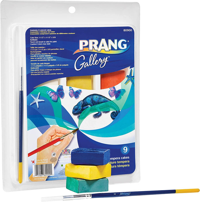 Tempera Paint Cake Set - 9 Color Set w/ Brush